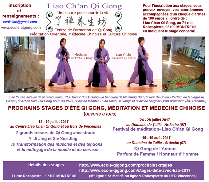 Prochains stages d'été Qi Gong, méditation et médecine chinoise