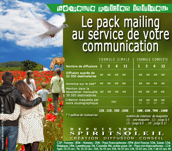 package mailing spiritsoleil et tarifs pour les initiateurs de stages et formations